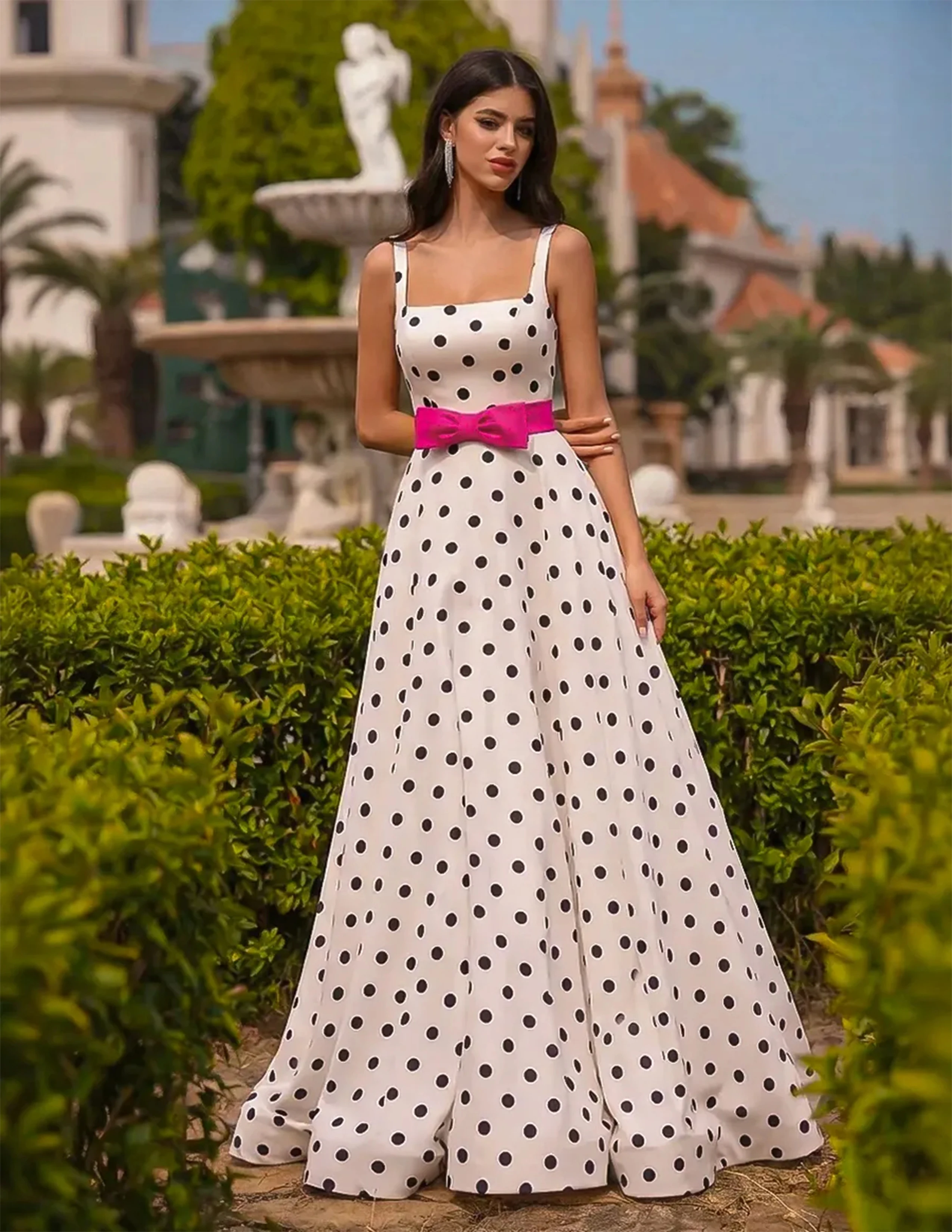 Customized Square Neck Ball Gown Fashion Evening Dresses Polka Dot Bow Sash Long Formal  Prom Party Gowns Robe De Soiree 2026
