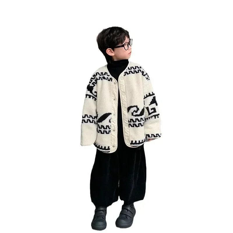 Children Clothing Boys Korean Style All Match Cmfortable Knitted Coat 2024 Winter New Boys Handsome Fashion Casual Loose Coat