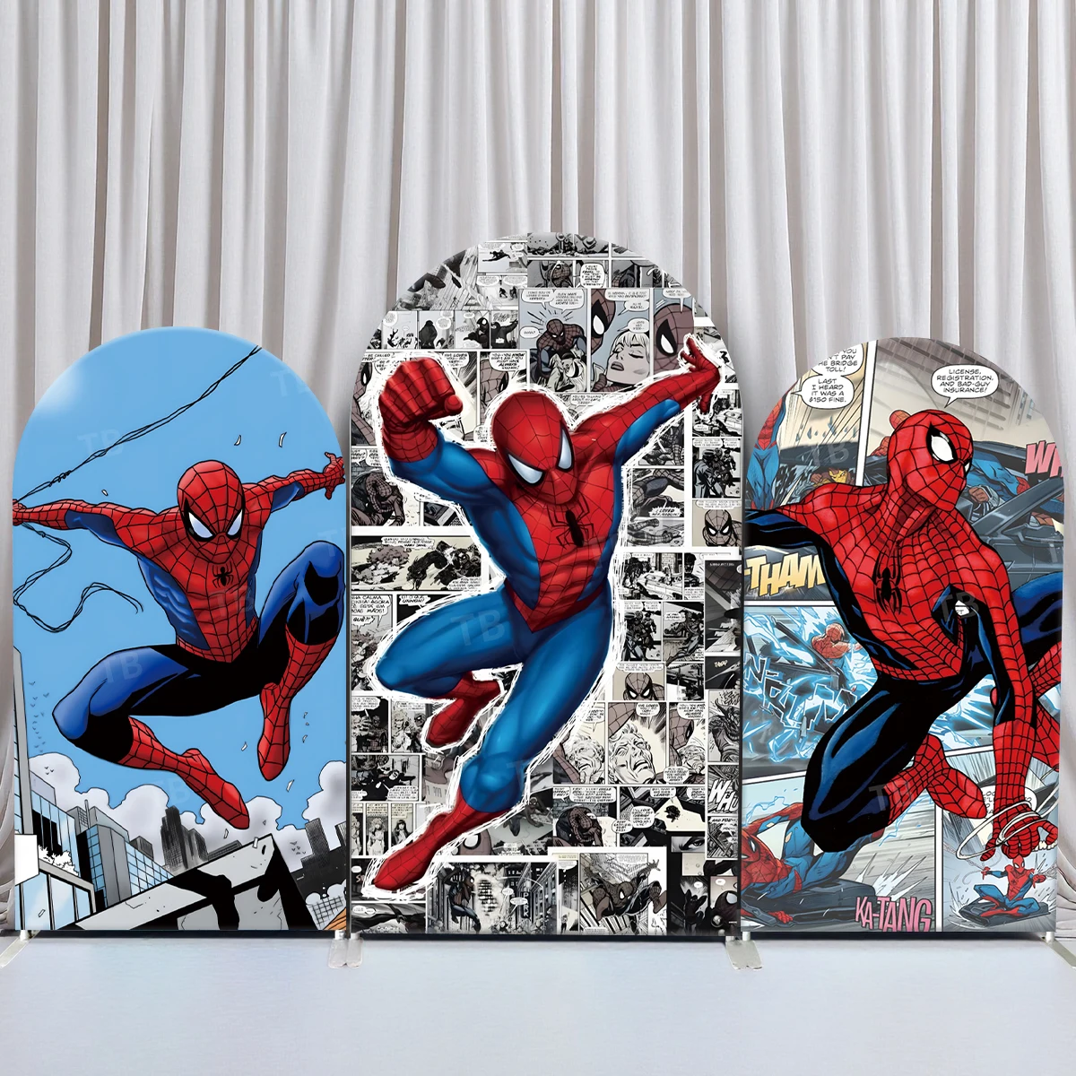 

TB Marvel Superhero Arch Backdrop Cover Spiderman for Boys Birthday Party Decor Photography Background Wall Prop Elastic Fabric