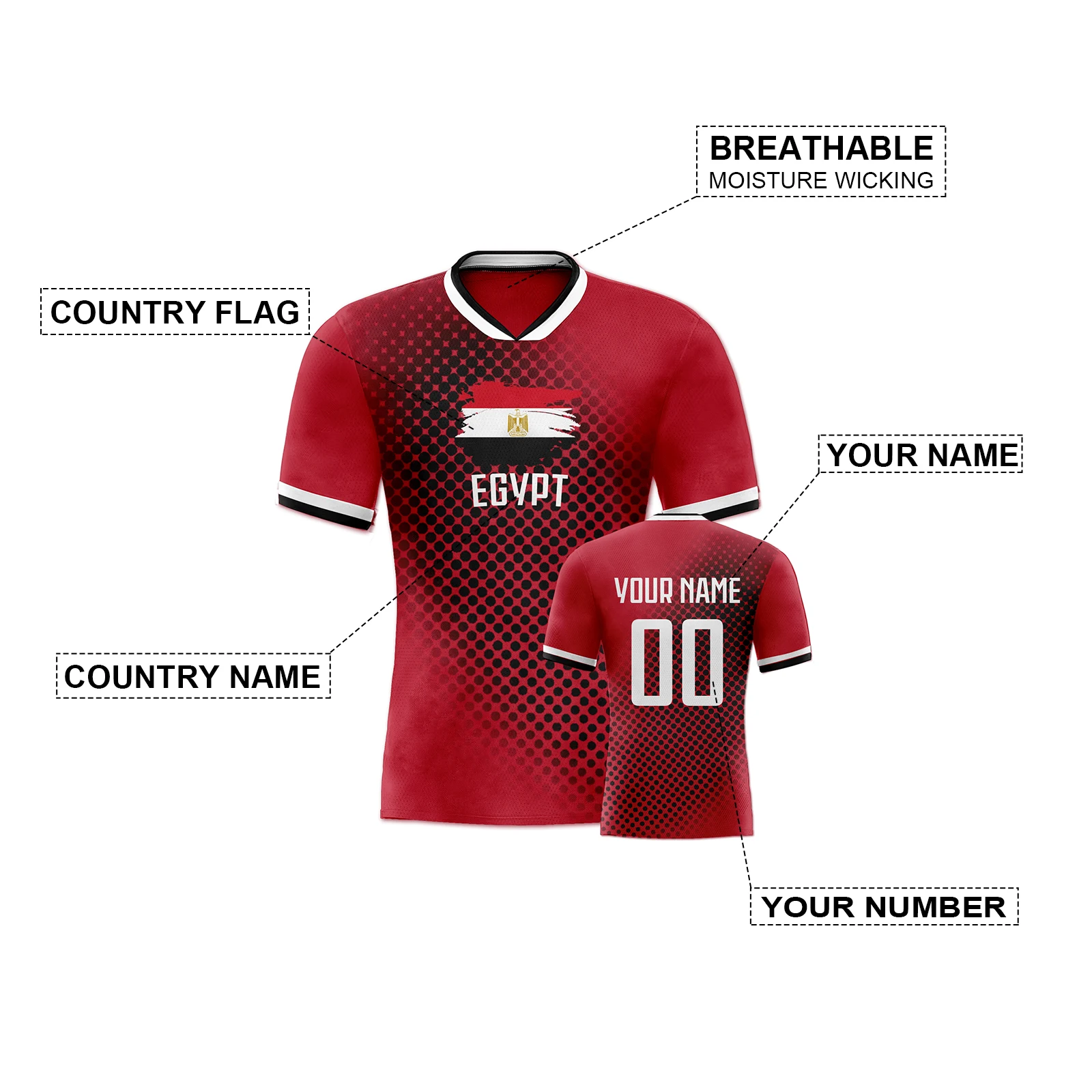 Egypt Custom Soccer Jersey with Personalized Name Number Men Women Youth Training Football Team Shirts Fans Gifts S-4XL