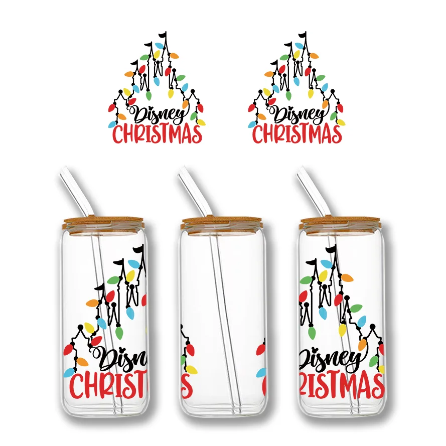 UV DTF Transfer Stickers Christmas Themed Libbey Cup Wrap Iron For Glass 16oz Glass Cup Custom