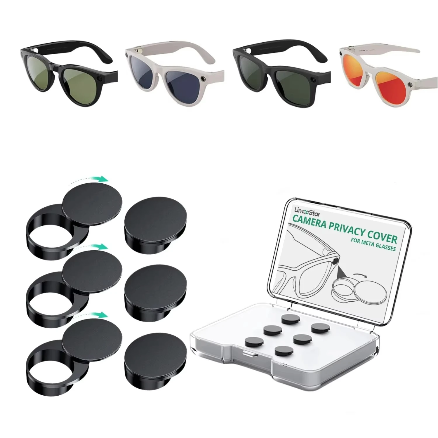 2/6 Upgrade LED Light Blocking Covers For Ray-Ban Meta Wayfarer/Skyler/Headliner (Gen 2) & Oakley Meta Smart Glasses Accessories