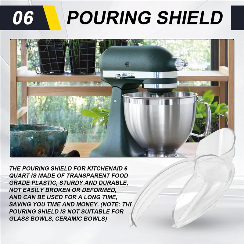 

BAAN-Pouring Shield For Kitchenaid 5.5 Quart, 6, 7, 8 Qt Stainless Steel Bowl-Lift Stand Mixer Accessories Splash Guard
