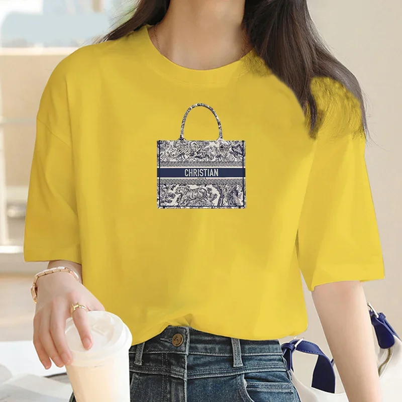 Fashion bag printed T-shirt Women round neck casual short sleeve T-shirt Harajuku Street Y2KT T-shirt top clothing