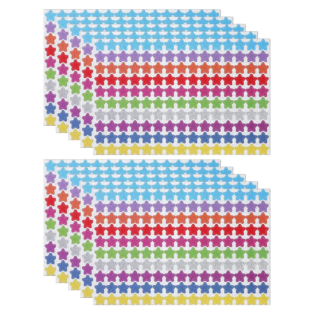 

10 Sheets Glitter Five pointed Star Stickers Adhesive Vibrant Colors Reward Charts Classroom Decor Bulk Small Kids