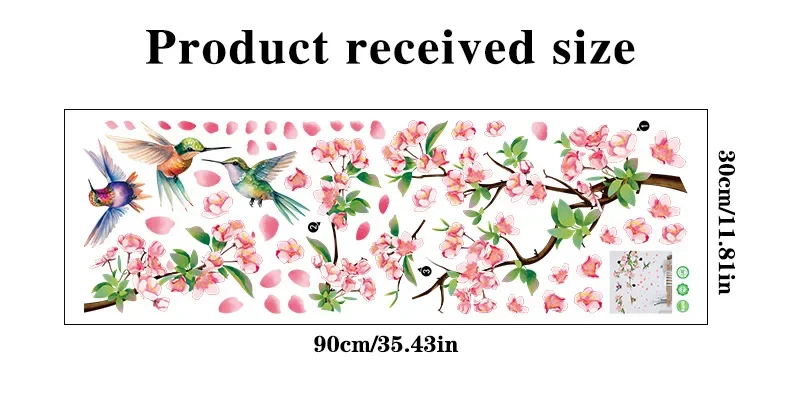 Tree Branches Pink Peach Blossoms Flowers Birds Wall Stickers For Bedrooms Living Rooms Background Walls Decorative