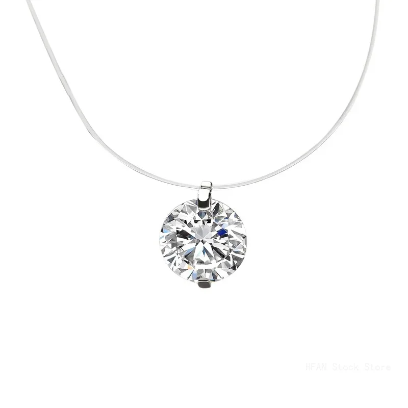 Hot Female Transparent Fishing Line Necklace Silver Color Invisible Chain For Women Rhinestone Choker Collier