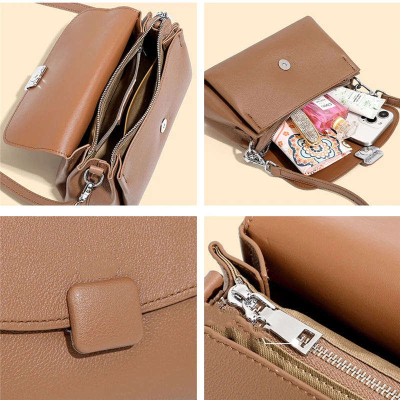 Toptrends 3 Layers Real Genuine Leather Flap Small Shoulder Crossbody Bags For Women 2024 Luxury Designer Square Ladies Handbags