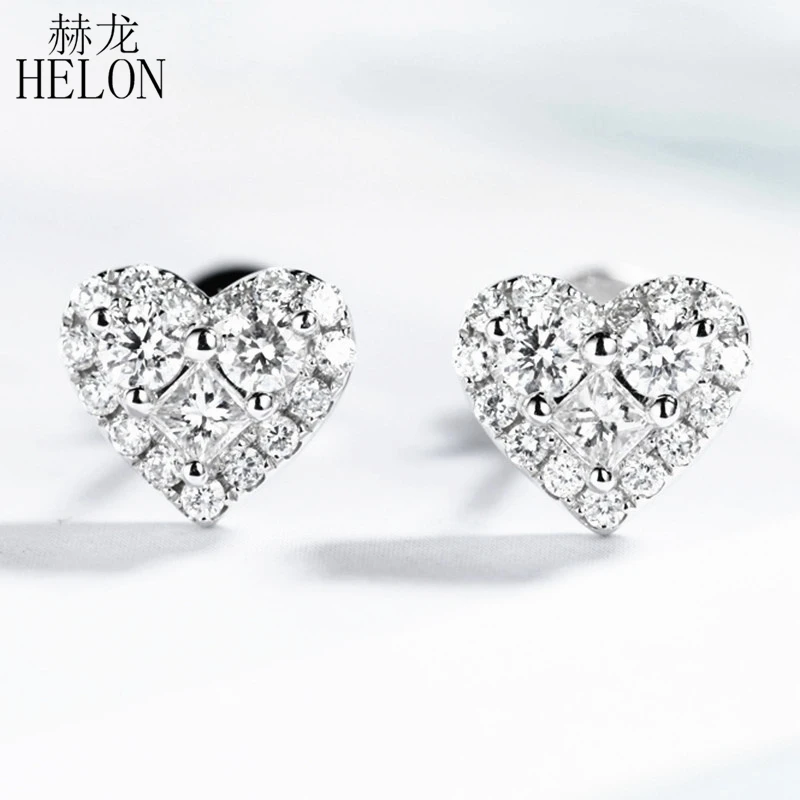 

HELON Moissanite Earrings Solid 18K 14K White Gold Lab Grown Diamonds Wedding Engagement Stud Earrings for women Fine Jewelry