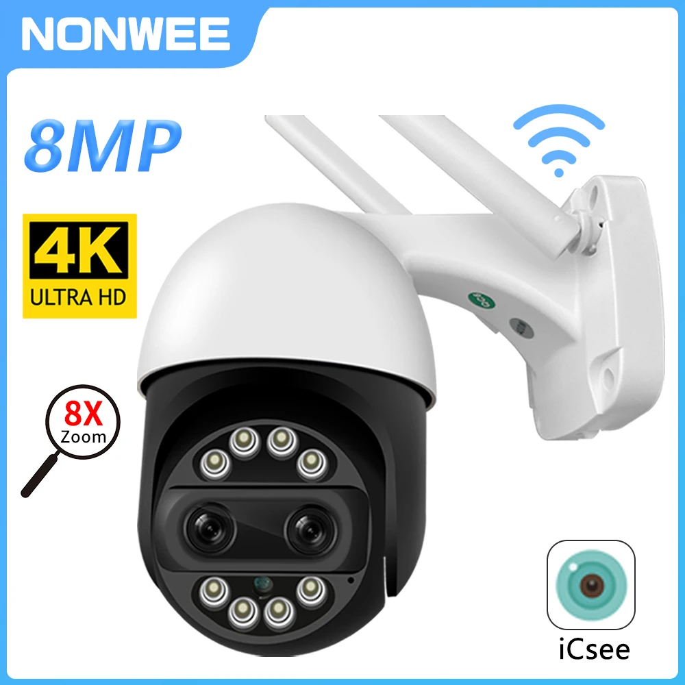 

8MP/4K Wifi Surveillance Cameras 2.8mm+12mm Dual Lens PTZ Outdoor CCTV Security Video Smart Home 8X Zoom AI Tracking ICSEE