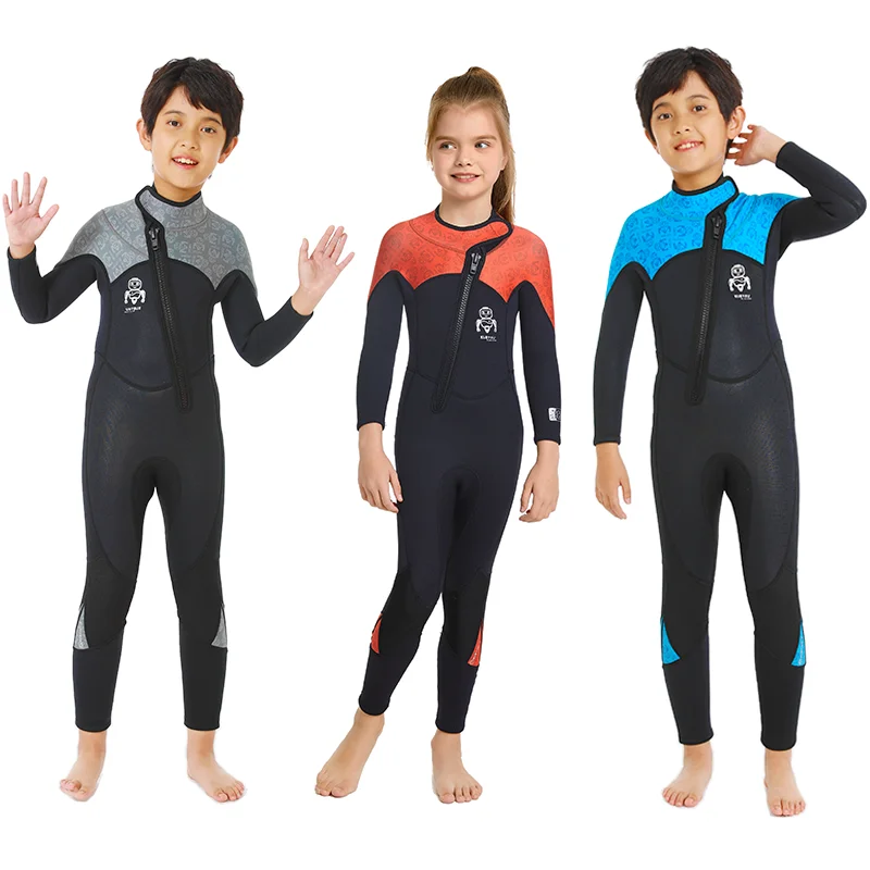 

2.5MM Neoprene Wetsuits Kids Swimwears Diving Suits Long Sleeves Boys Girls Surfing Children Rash Guards Snorkel One Pieces