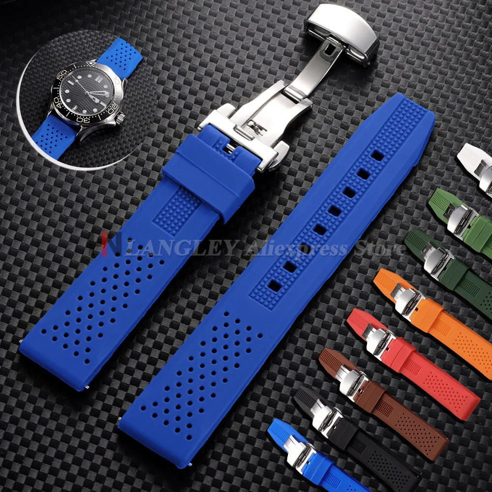 16mm 18mm 20mm 22mm 24mm Soft Rubber Strap Silicone Watch Band Butterfly Buckle Quick Release Waterproof Replacement Wristbands