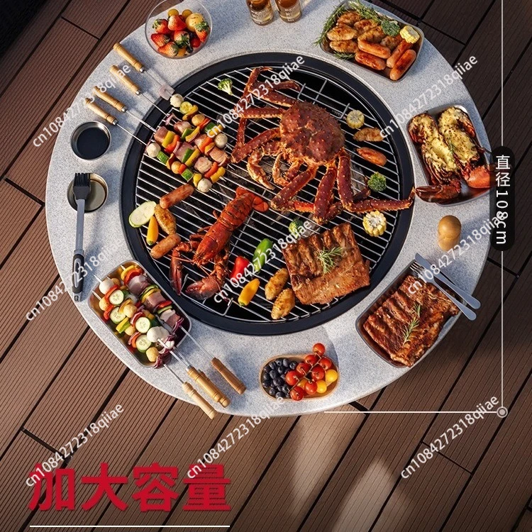 Outdoor hotel round metal bonfire party stove villa large barbecue fire pit for making tea around the stove