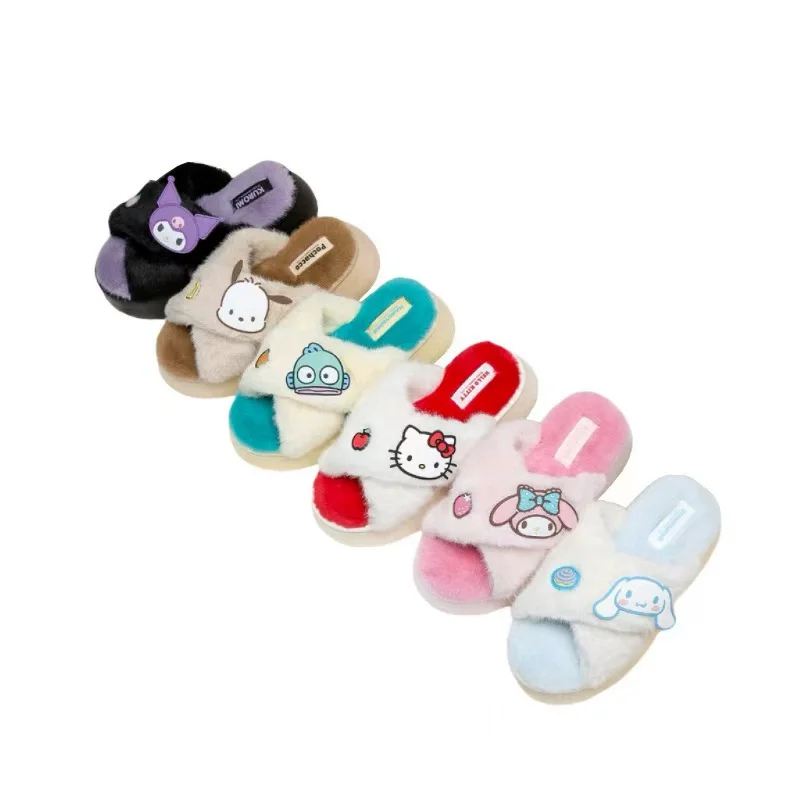Zapatillas de felpa cálidas de invierno de Hello Kitty de Anime My Melody Kuromi Sanrio Kawaii, Zapatillas de casa gruesas con dibujos animados, regalo de Festival