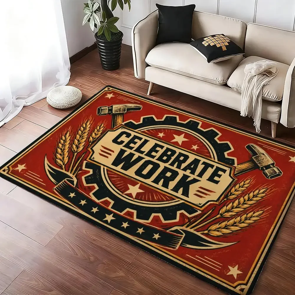 Labor Day celebration preparations Floor Mat Soft Thickened Non-Slip Bedroom Living Room Door Mat Home Decor Flannel Rugs