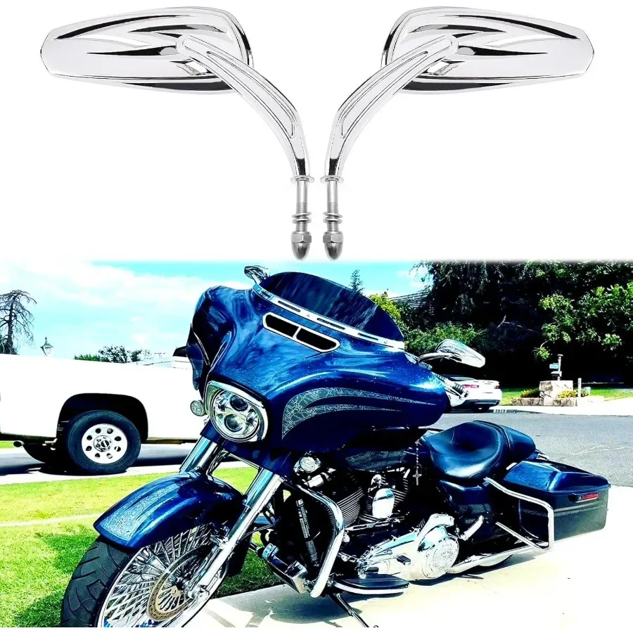 مرآة جانبية للدراجة النارية من الكروم لسيارة Road King Street Electra Glide Road Glide Dyna Softail بديلة لمرآة الرؤية الخلفية متوافقة