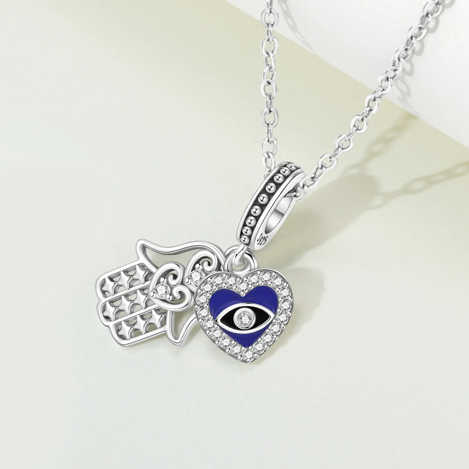 New Original 925 Sterling Silver Bead Hand of Fatima Evil Eye Pendant Religious Symbol DIY Jewelry Making Charm for Women Gift