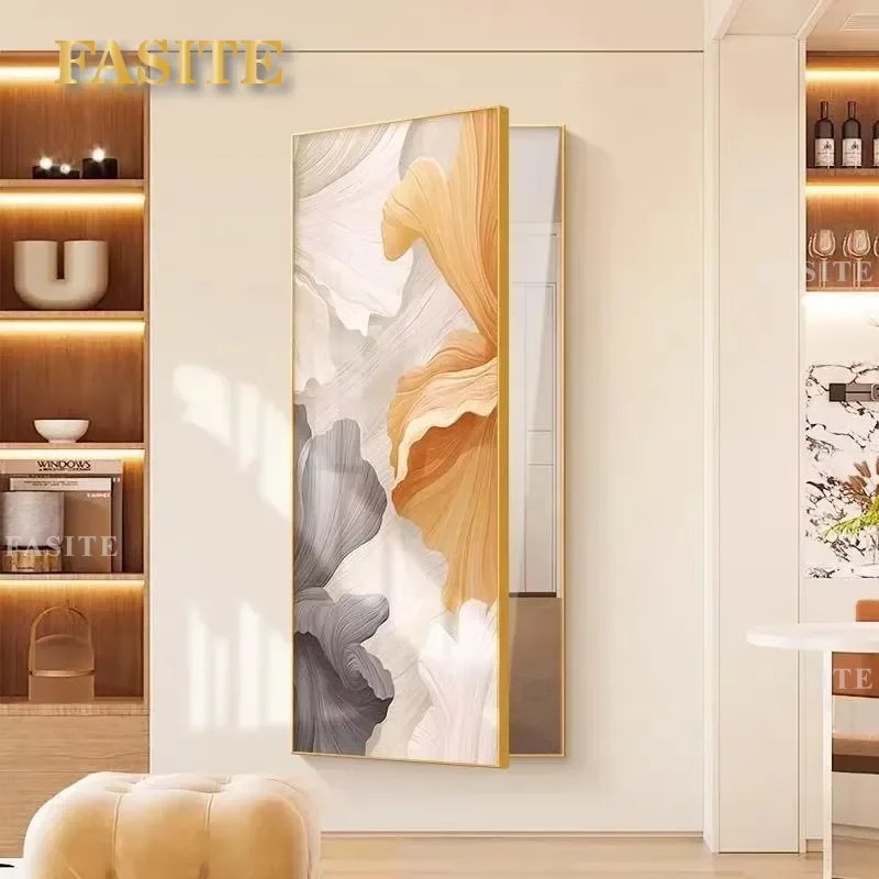 For Living Room Bedroom Abstract Push-Pull Hidden Full Body Mirror Mural Cream Wind Invisible Wall Decor Art Painting Space