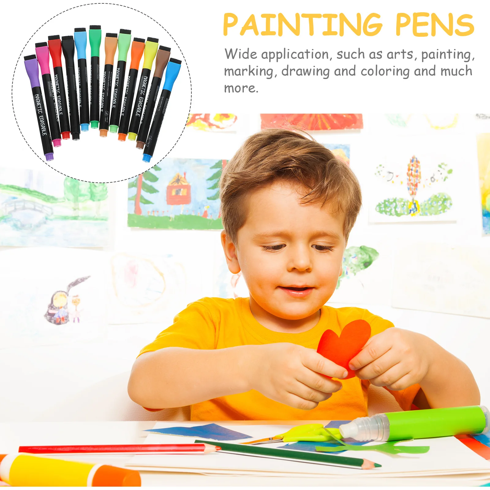 

12Pcs Dry Erase Markers Fine Tip Magnetic Whiteboard Pens Reusable Erasable Markers for Office School Classroom Painting Drawing