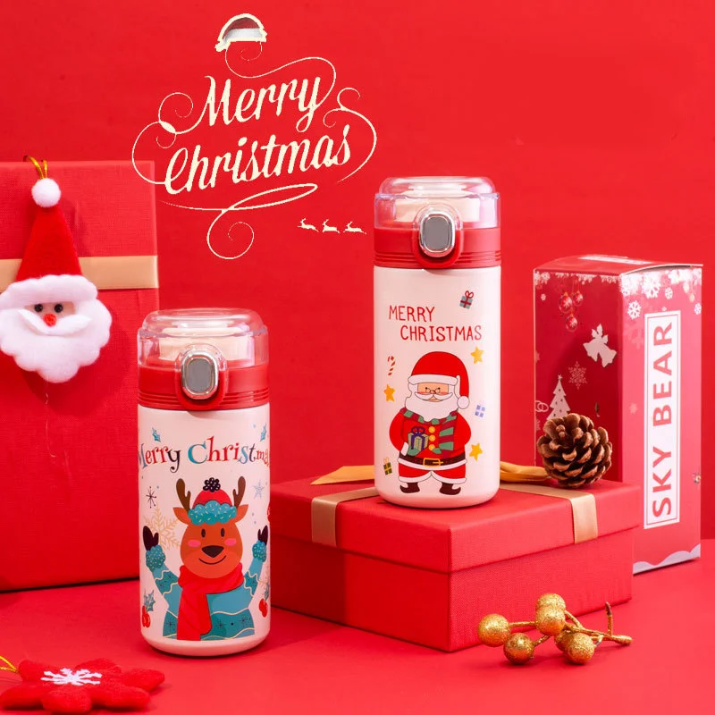 

300ML Stainless Steel Water Bottle Coffee Mug Double-Layer Thermal Insulation Cup Santa Claus Cute Elk Drinkware Christmas Gifts