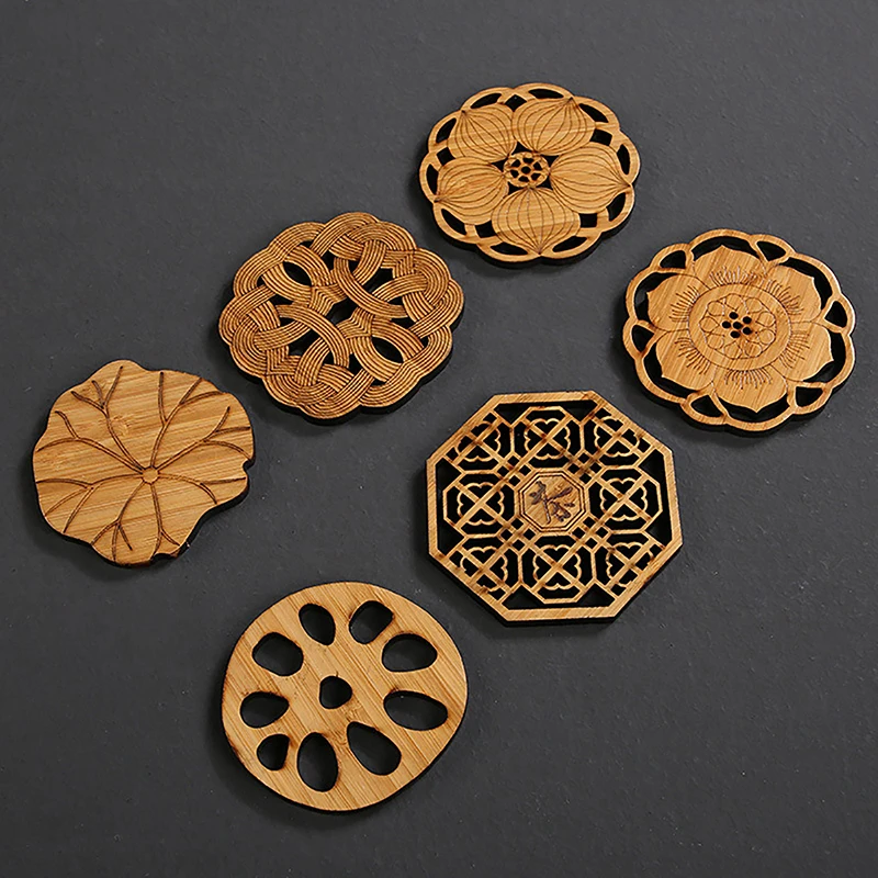 Creative Bamboo Hollow Lotus Flower Coaster Wooden Round Drink Cup Holder Tea Coffee Mug Placemat Table Mat Home Decoration