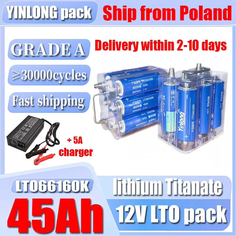 Akumulator litowo-titanianowy 12 V, 45 Ah, 10C – ciągły prąd, 20C – natychmiastowy prąd, żywotność 30 000 cykli, wysoka stabilność mocy – idealny do zasilania urządzeń na zewnątrz, łodzi