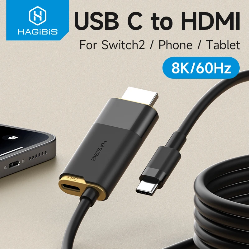 Hagibis TV Dock for Switch/OLED/Switch2 USB C to HDMI Cable Adapter 8K@60Hz HDR 100W PD for Laptop SteamDeck ROG Ally NS 1/2
