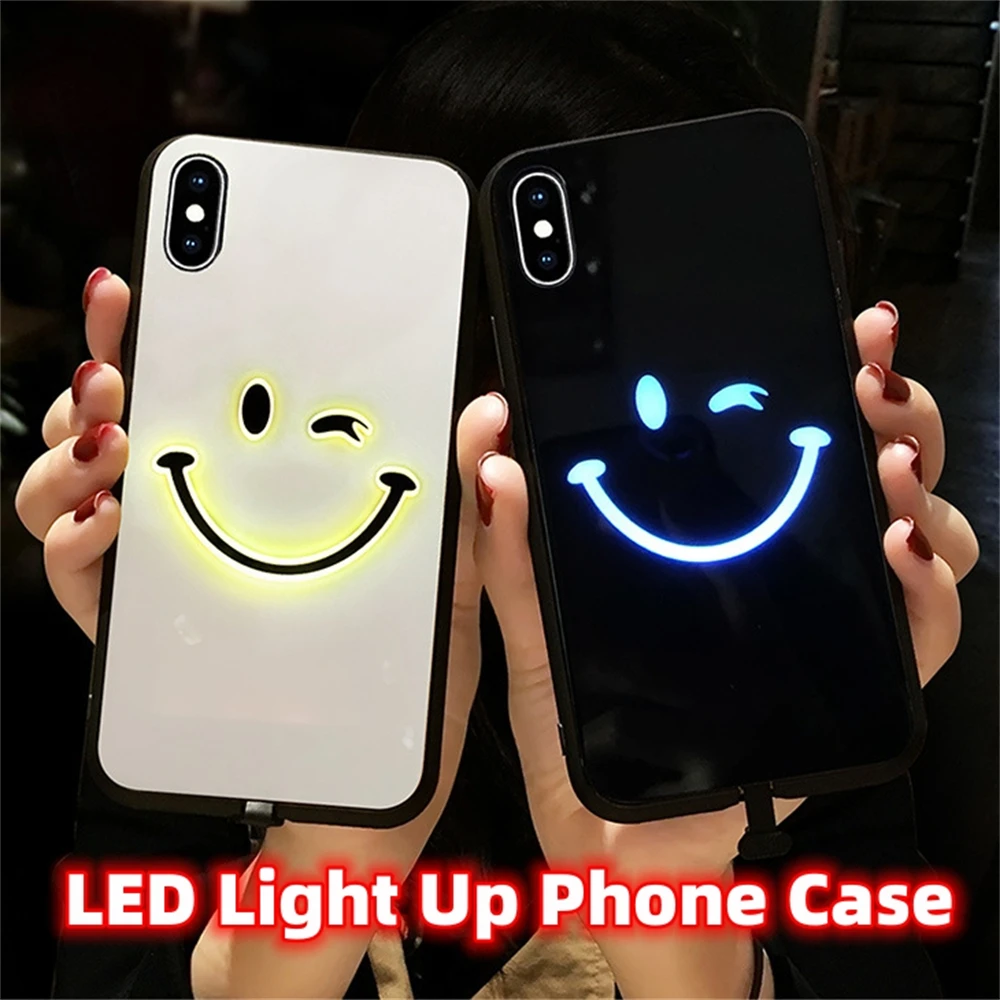 Keep Your Smile Design Led Light Phone Case Call Flash Glitter Cover For iPhone Air 17 16 15 14 13 12 11 Pro Max Plus