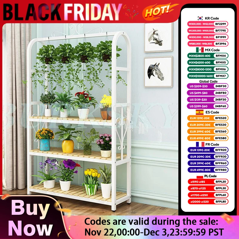 Plant Stand Flower Rack Storage Rack Balcony Multi-layer Floor Stand Iron Art Indoor Flower Pot Rack Bonsai Display Rack