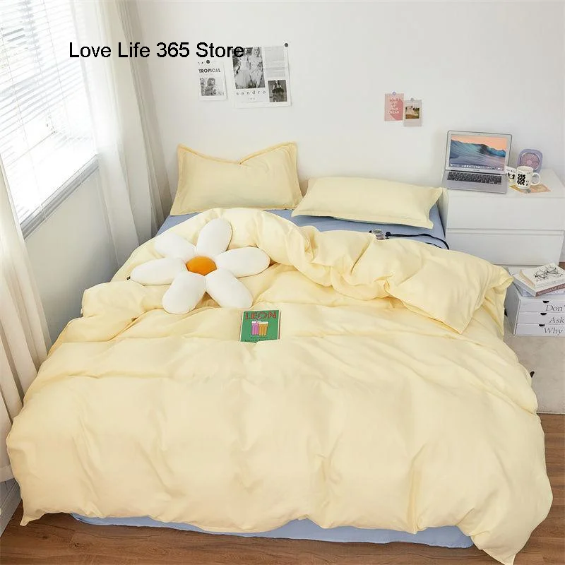 Juego de ropa de cama de Color sólido amarillo crema, Sábana plana de poliéster suave, tamaño completo para niños, disponibilidad de doble cara, decoración de dormitorio para mujeres