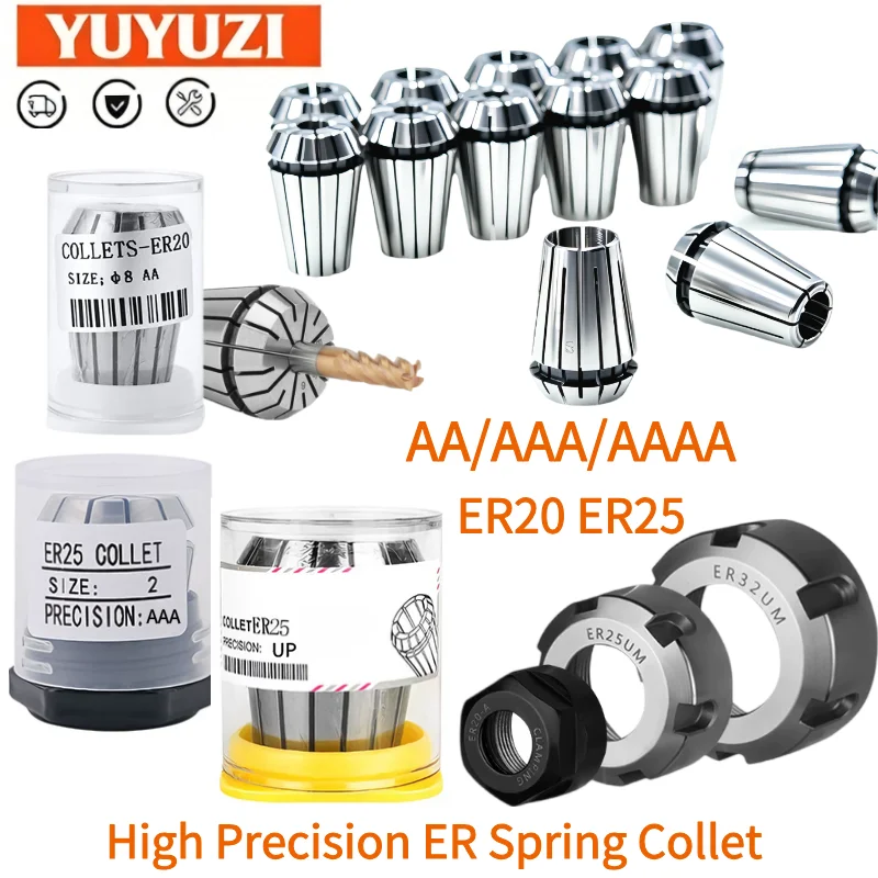 ER Series High Precision Collet Chuck ER20 ER25 Spring Collet AA/AAA/UP 0.003 Clamping Chuck Set for CNC Machine Spindle Bracket