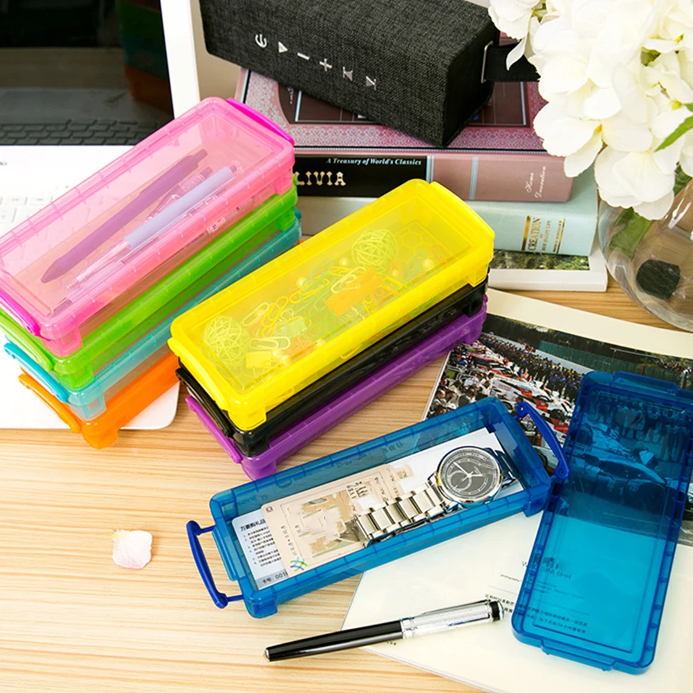 

8Pcs Colorful Pencil Box Plastic Storage Case Portable Stationery Organizer for School Office College Adult Men Women