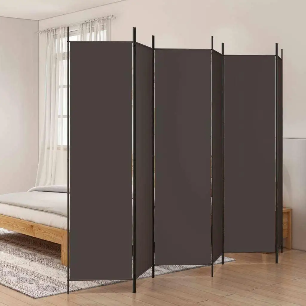 300x200 cm Brown Fabric 6-Panel Room Divider - Stylish Screen for Home Decor