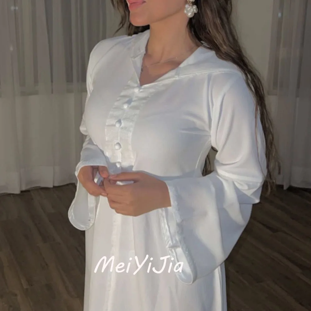 Meiyijia Abendkleid Knopf lange Ärmel Chiffon knöchel lange Saudi-Arabien sexy Abend Geburtstag Club Outfits Sommer