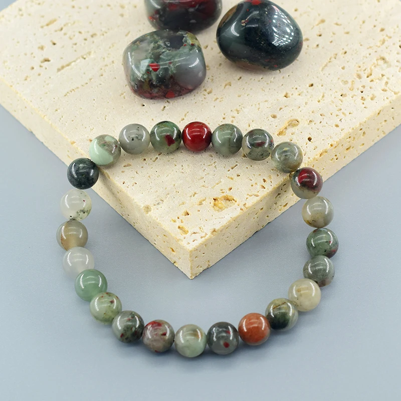 الطبيعية الأفريقية الدم حجر حبة سوار للرجال والنساء ، وتعزيز الدورة الدموية ، الطاقة شفاء المجوهرات ، لتخفيف الآلام معصمه ، الإسورة #3