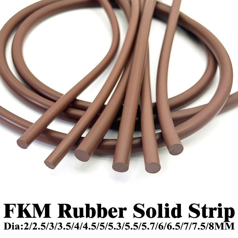 Dia 2~8mm FKM Rubber Strip High Temperature and Corrosion Resistance Fluororubber Sealing Solid Round Strip 1/2/3/4/5/10M