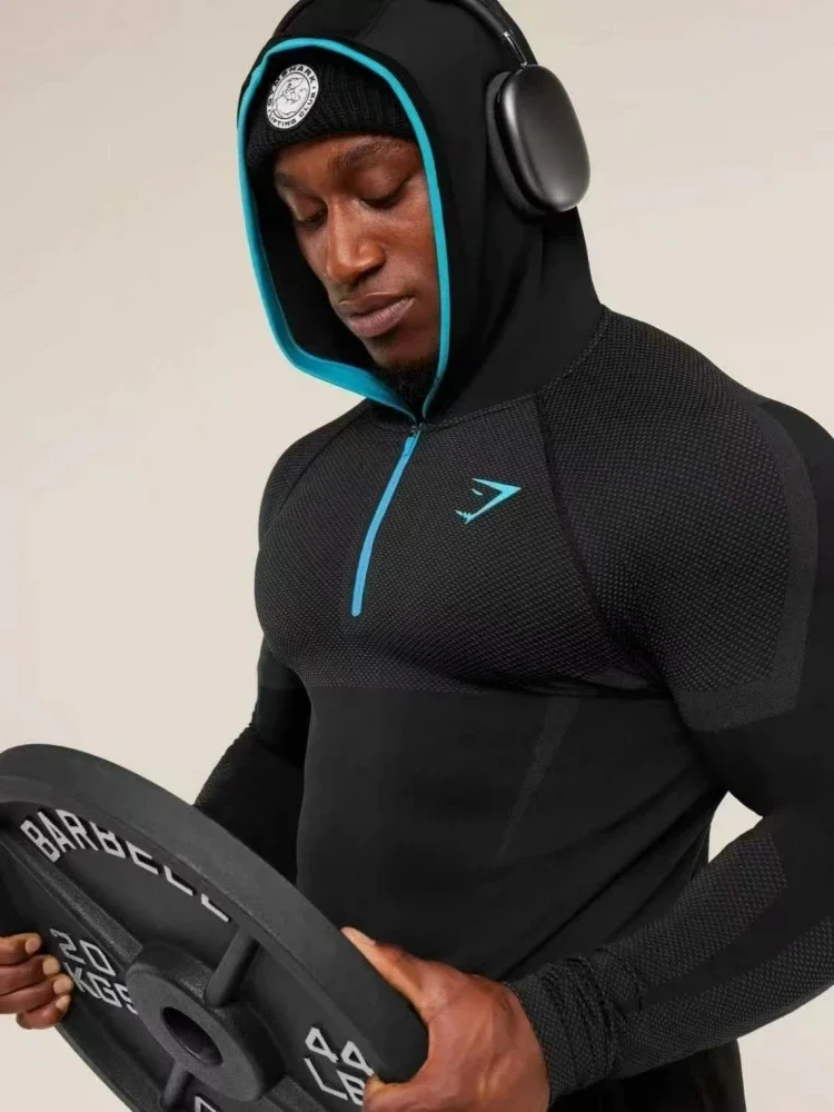 Gym Shark 2026 Onyx V5 Hooded Tight Fitting Long Sleeved Top Multi-Color Indoor Sports And Fitness Top for Men And Women