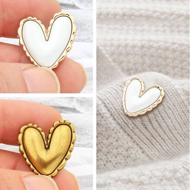 6pcs Vintage Heart Metal Buttons Black White Gold Buttons for Women Sweaters Coat Jackets Clothing Decorative Sewing Accessories