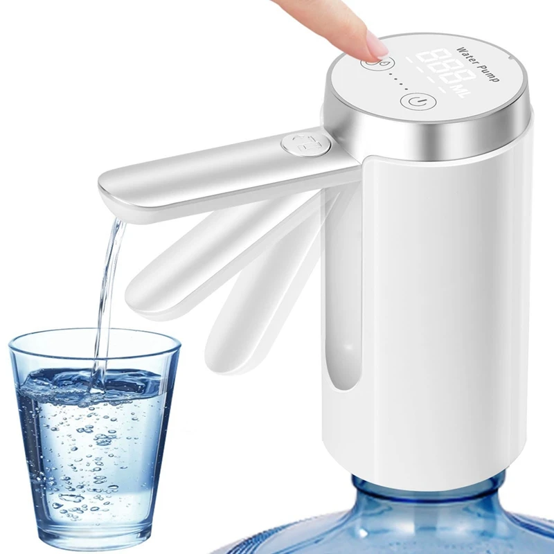 5ガロンの水ボトルポンプ,折りたたみ式スパウト,スマートLEDディスプレイ,サイレント操作,家庭,オフィス,屋外用のポータブル