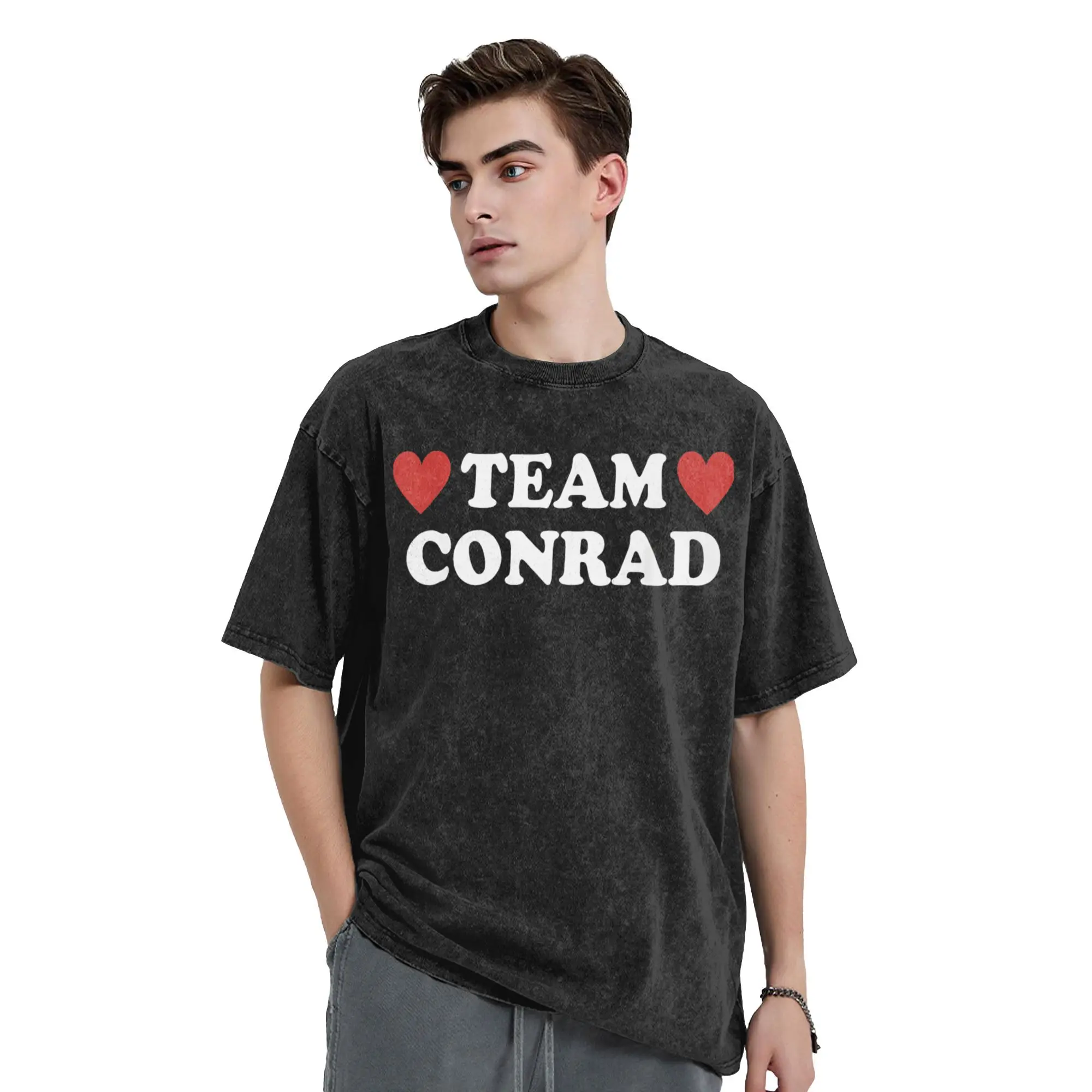 تي شيرت رجالي من Team Conrad I Love Conrad I Heart Conrad تي شيرت مغسول بأكمام قصيرة ورقبة مستديرة تي شيرت قطني فكرة هدية ملابس
