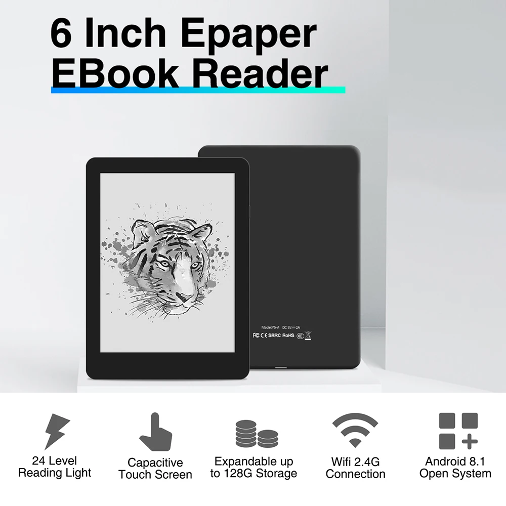 

Electronic Book E-ink 6 inch e-reader 1GB+32GB Android 8.1 Digital Paper Notepad Support Wifi & BT Connection Screen Brightness