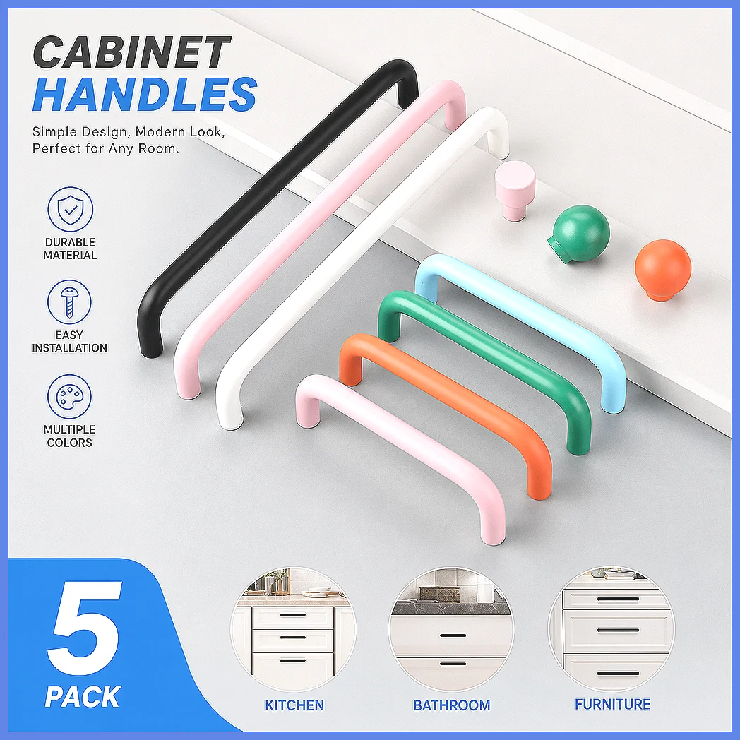 Colorful Kids Cabinet Handles Curved Drawer Pulls for Wardrobe Doors Orange Green Blue Pink White Child Safe Knobs