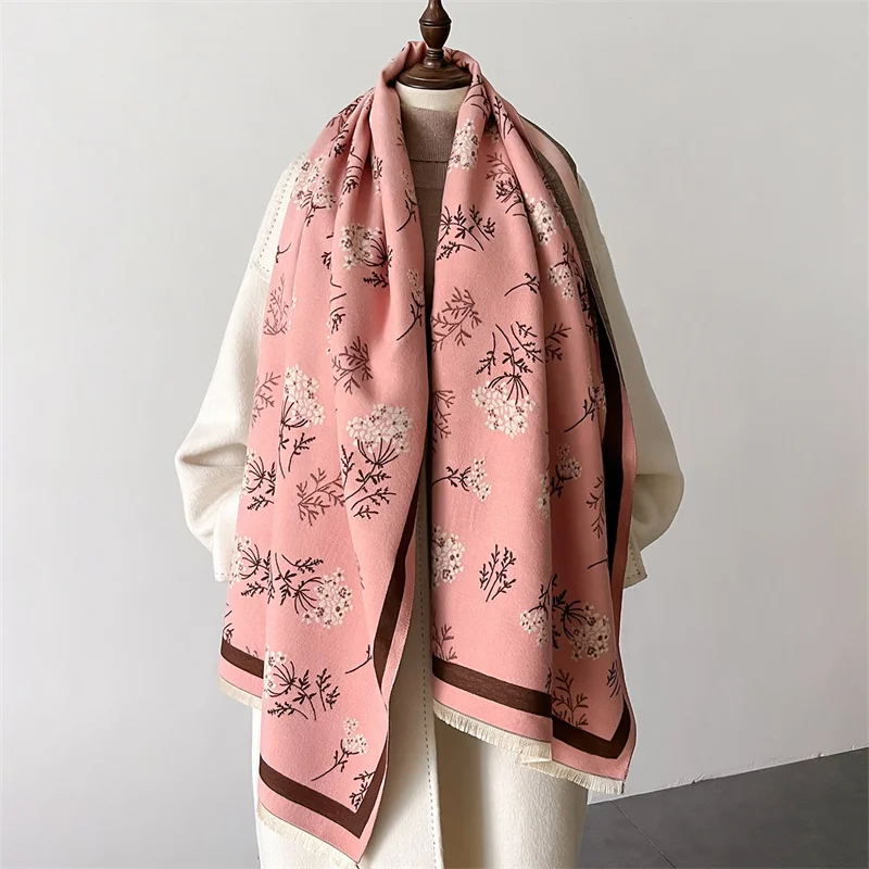 2024 Winter Cashmere Scarf Women Floral Print Pashmina Shawls Lady Wraps Thick Warm Bufanda Echarpe Blanket