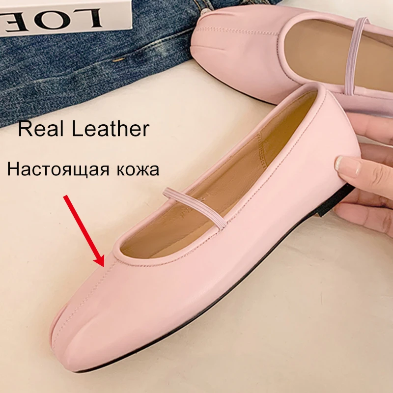 JOZHAMTA Women Ballet Flats Shoes Genuine Leather Casual Ballerinas Low Heels Shoes Elastic 2025 Daily Dress Dance Size 34-40