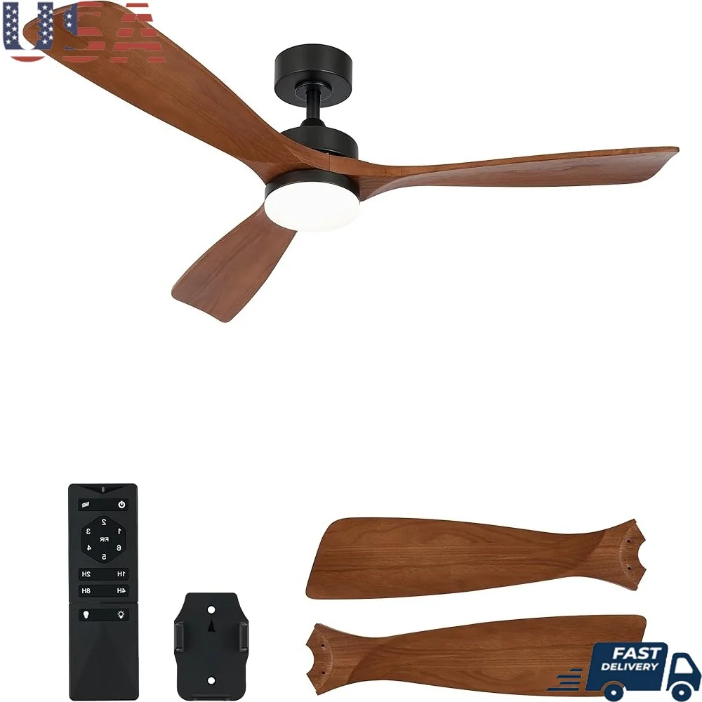 52-дюймовый потолочный вентилятор с подсветкой, пульт дистанционного управления, 6-скоростной реверсивный бесшумный двигатель постоянного тока для использования в помещении и на открытом воздухе с функцией памяти таймера