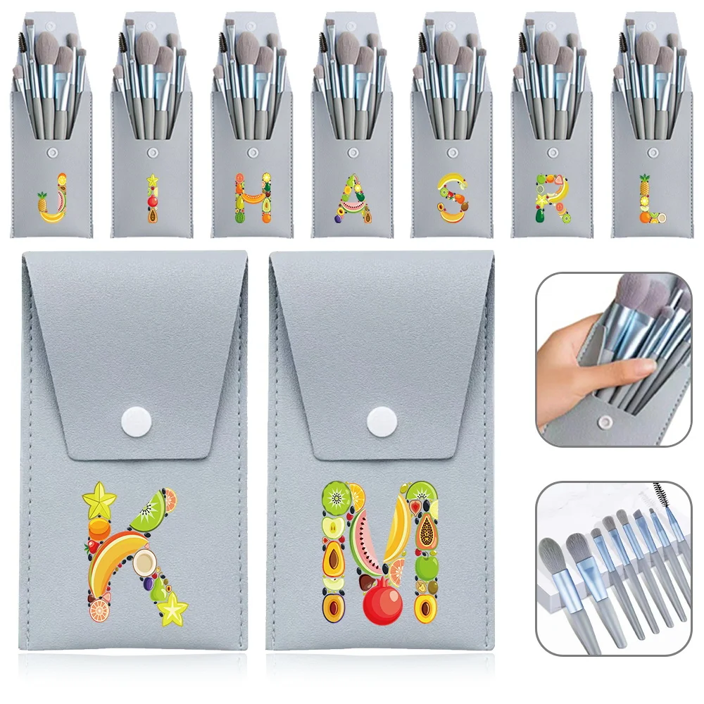 8pcs Fluffy Makeup Brushes Set Skin-Friendly Cosmetic Tools ,Women Soft Bristle Cosmetic Brushes Set Fruit 26 Letter Pattern