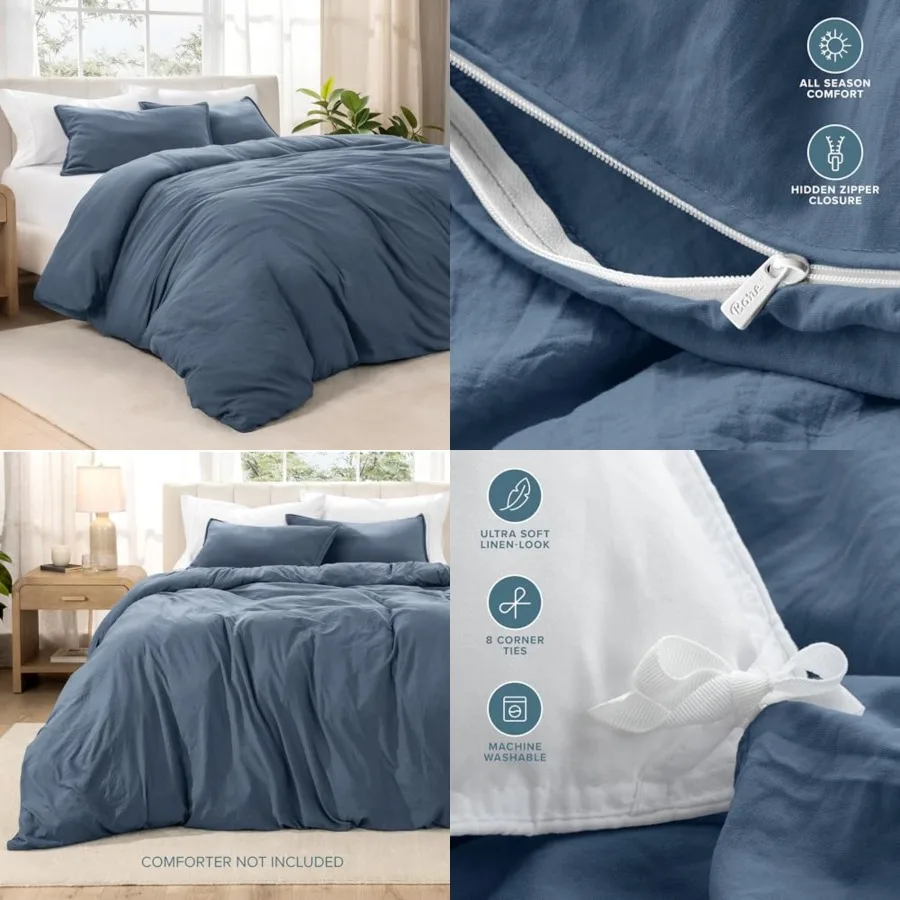 

Microfiber Duvet Cover Set - Ultra Soft Washed Microfiber - Size - Linen-Like Look - Easy Care - Breathable Fabric - Our Softes
