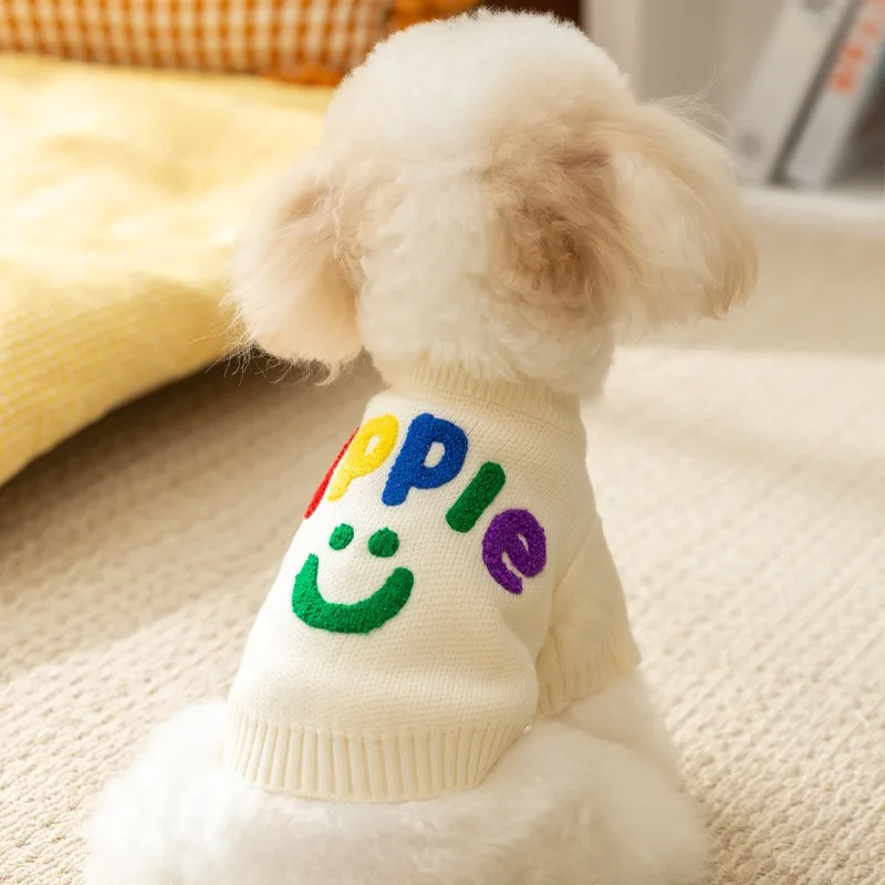 Colorful Alphabet Dog Sweater Autumn and Winter Warm Knit Teddy Soft Pullover Puppy New Year Two Legs Clothes