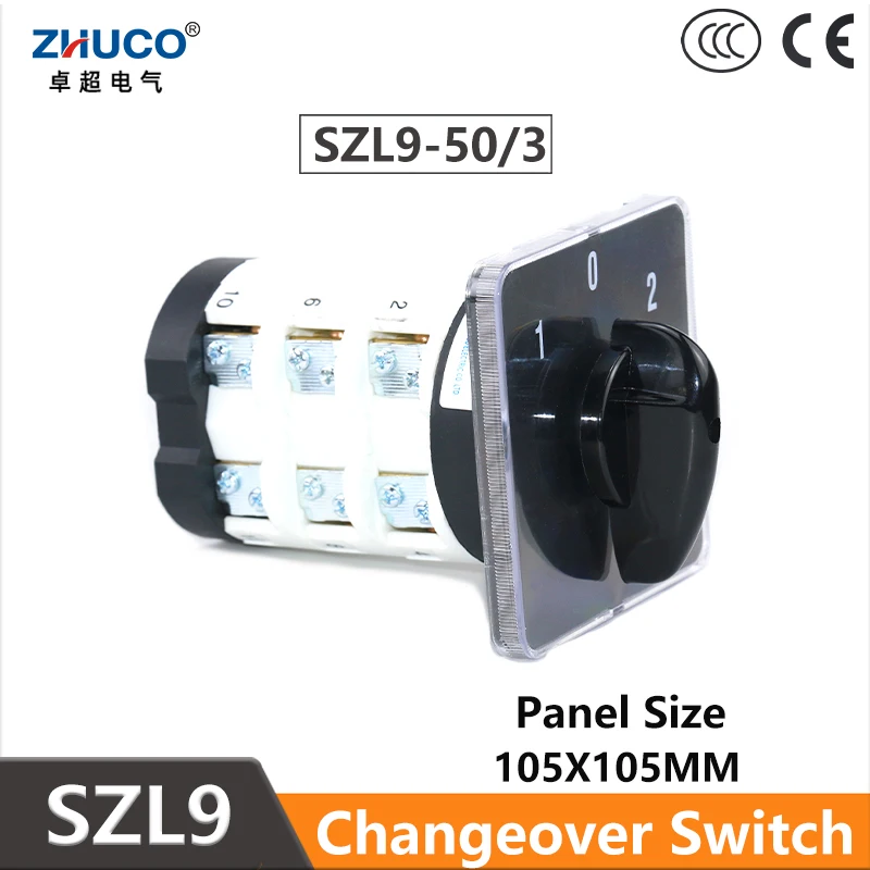 ZHUCO SZL9- 50/3 3 Positions 50A 660V 3 Poles 12 Screws Panel Power Knob ON-OFF-ON Universal Changeover Cam Rotary Switch