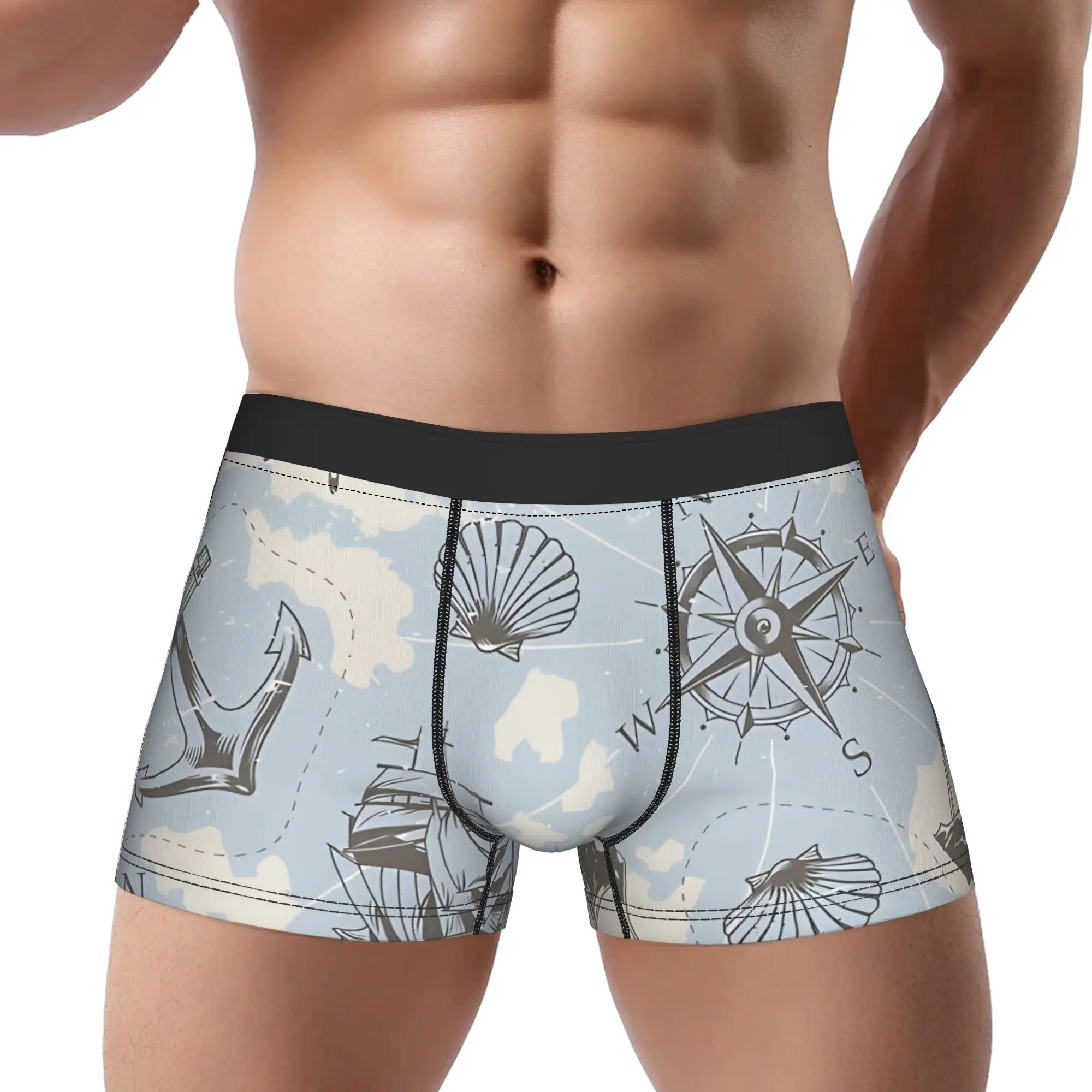 Vintage Nautical And Sea Map Pattern Underpants Homme Panties Man Underwear Map Ventilate Shorts Boxer Briefs